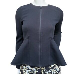 Topshop Tailored Peplum Top Zip Front Structured Black Office Corporate Goth 6